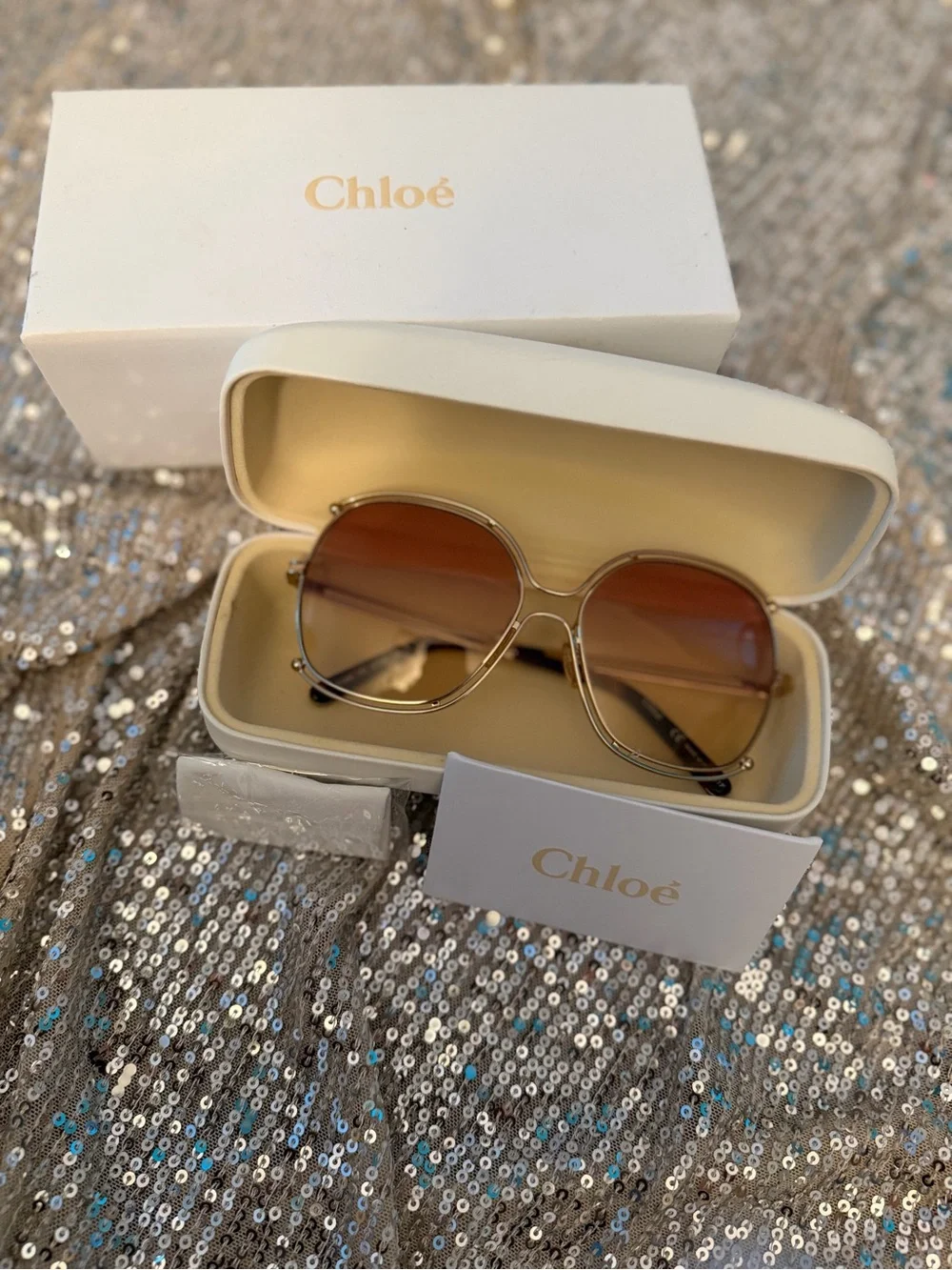 Chloé Gold Frame Sunglasses with Brown Gradient Lenses